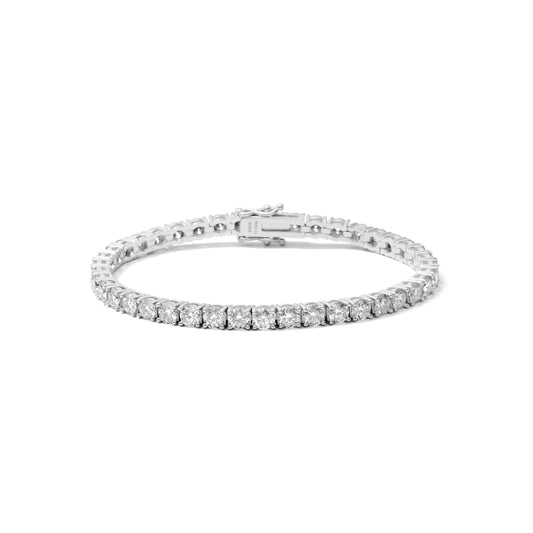 Silver bracelet with moissanite diamonds on a white background